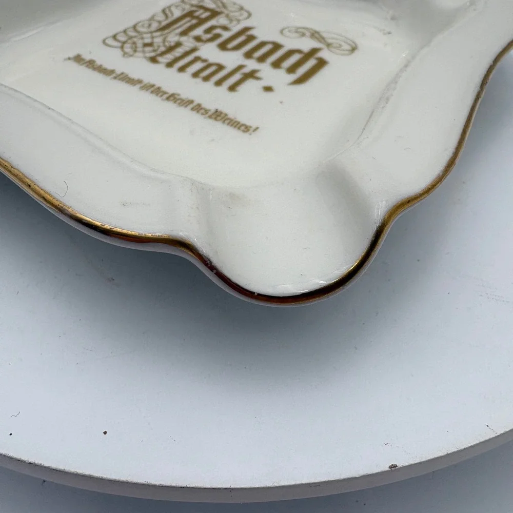 Heinrich Germany Asbach Urallt Ceramic Ashtray Gold Trim‎ Vintage